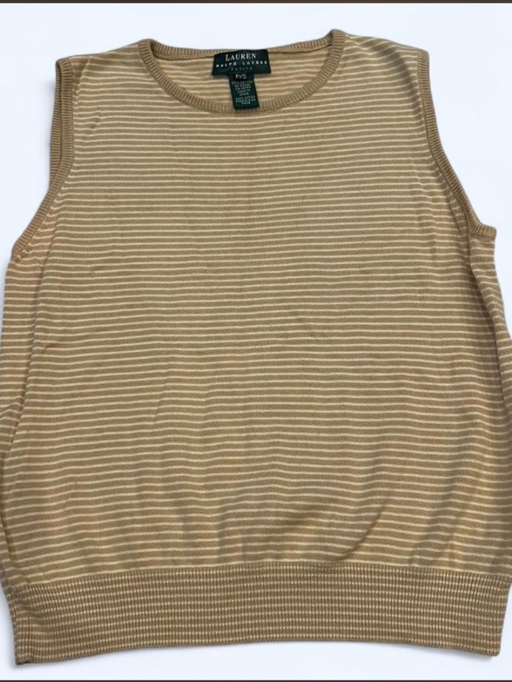 Lauren Ralph Lauren Beige and Cream Striped Ribbed Tank